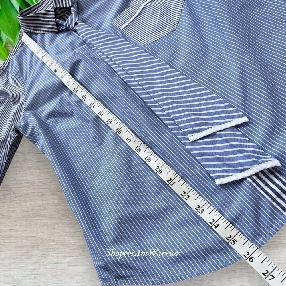 J.Crew Rare Thomas Mason Blue Stripe Tie-Neck Italian Cotton Button Down Shirt